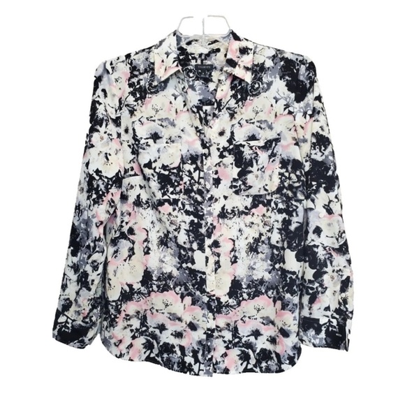Talbots Tops - Talbots Women's Abstract Floral Button-Down Shirt - Black, Pink, White Sz 10